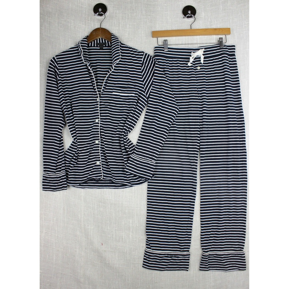 J.Crew Womens Navy Blue White Striped Pajama Set Sleepwear Size S